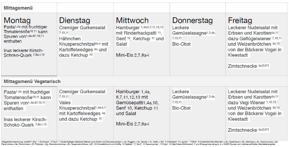 Essensplan Mini Umstadt